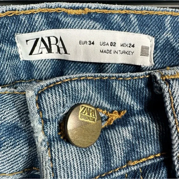 Zara Light Blue High Rise Ripped Jean Shorts Size 2 - Picture 4 of 8